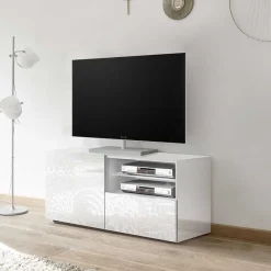 Wohnen Lowboards<Hochglänzend lackiertes TV Board in Weiß mit Druck - Vascaub