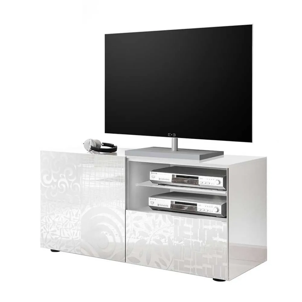 Wohnen Lowboards<Hochglänzend lackiertes TV Board in Weiß mit Druck - Vascaub