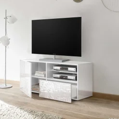Wohnen Lowboards<Hochglänzend lackiertes TV Board in Weiß mit Druck - Vascaub
