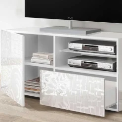 Wohnen Lowboards<Hochglänzend lackiertes TV Board in Weiß mit Druck - Vascaub