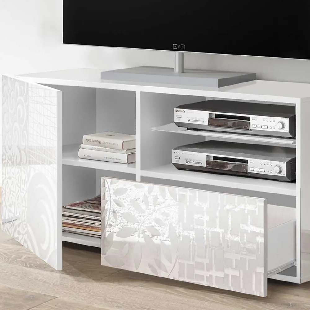 Wohnen Lowboards<Hochglänzend lackiertes TV Board in Weiß mit Druck - Vascaub