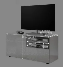 Wohnen Lowboards<Hochglänzend lackiertes TV Board in Weiß mit Druck - Vascaub