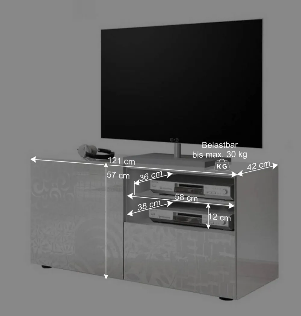 Wohnen Lowboards<Hochglänzend lackiertes TV Board in Weiß mit Druck - Vascaub