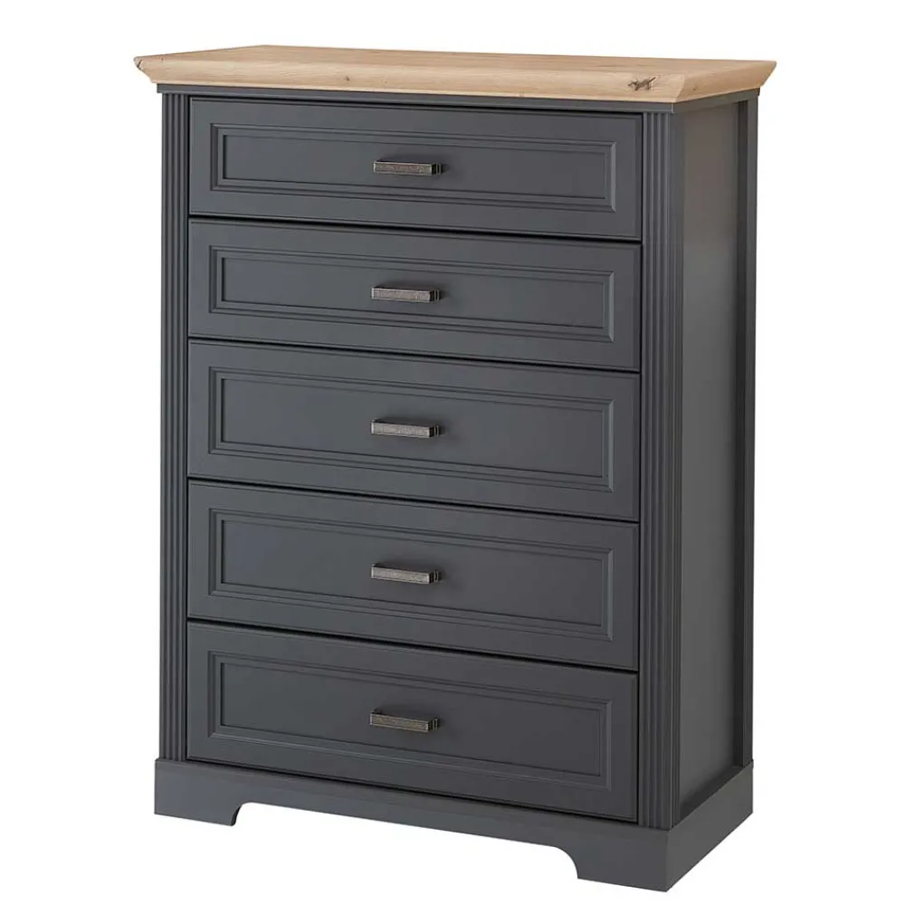 Wohnen Highboards<Hochkommode in Dunkelgrau und Eiche - Joe