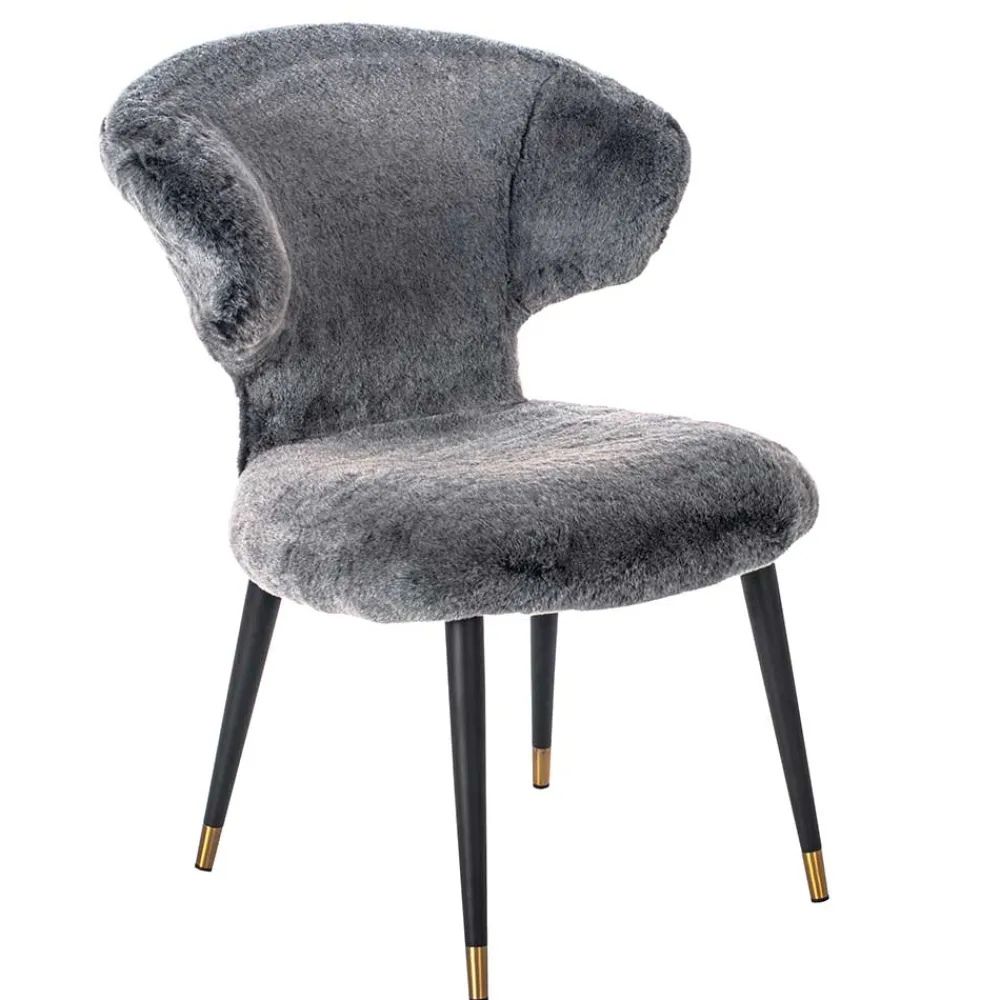 Wohnen Stühle<Hochwertiger Design Stuhl aus Kunstfell in Grau - Zarodrana