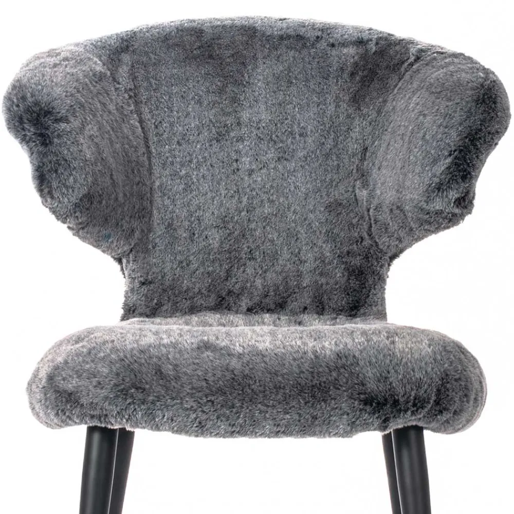 Wohnen Stühle<Hochwertiger Design Stuhl aus Kunstfell in Grau - Zarodrana