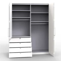 Wohnen Kleiderschränke<Hoher Kleiderschrank in Weiß Glas & Eiche Dunkel - Empresian
