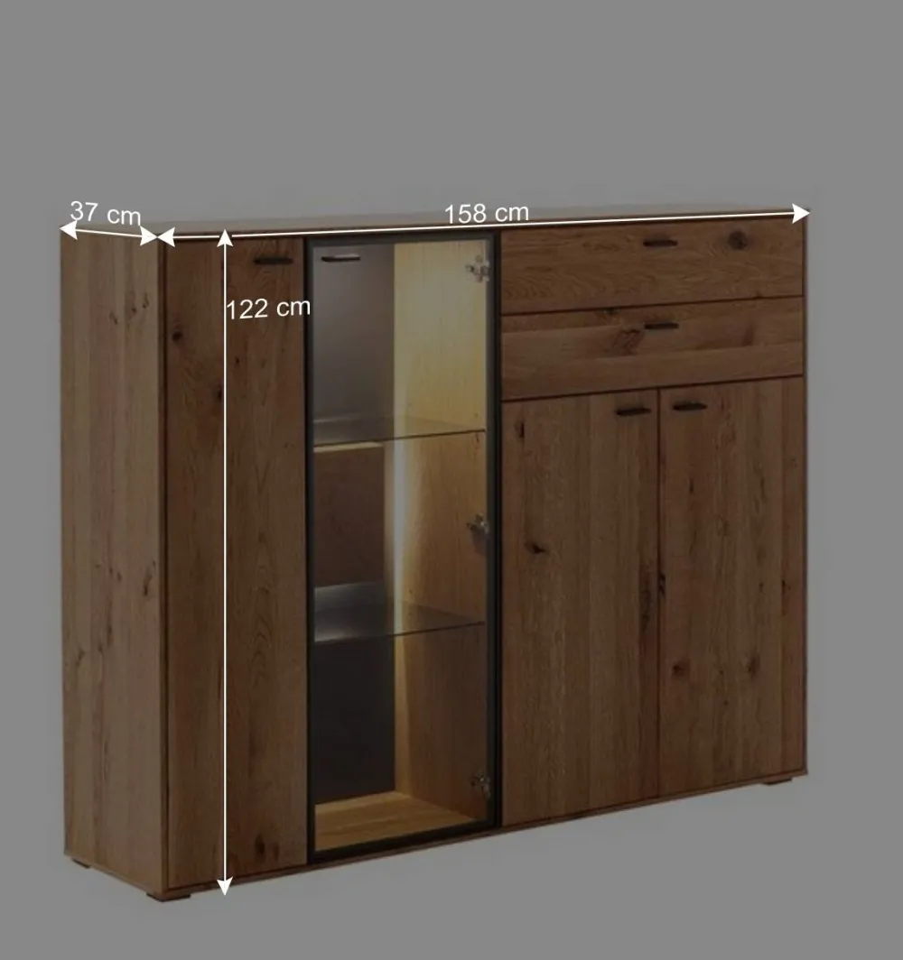 Wohnen Sideboards|Highboards<Hohes Sideboard mit Glaseinsatz und LED - Drinidad