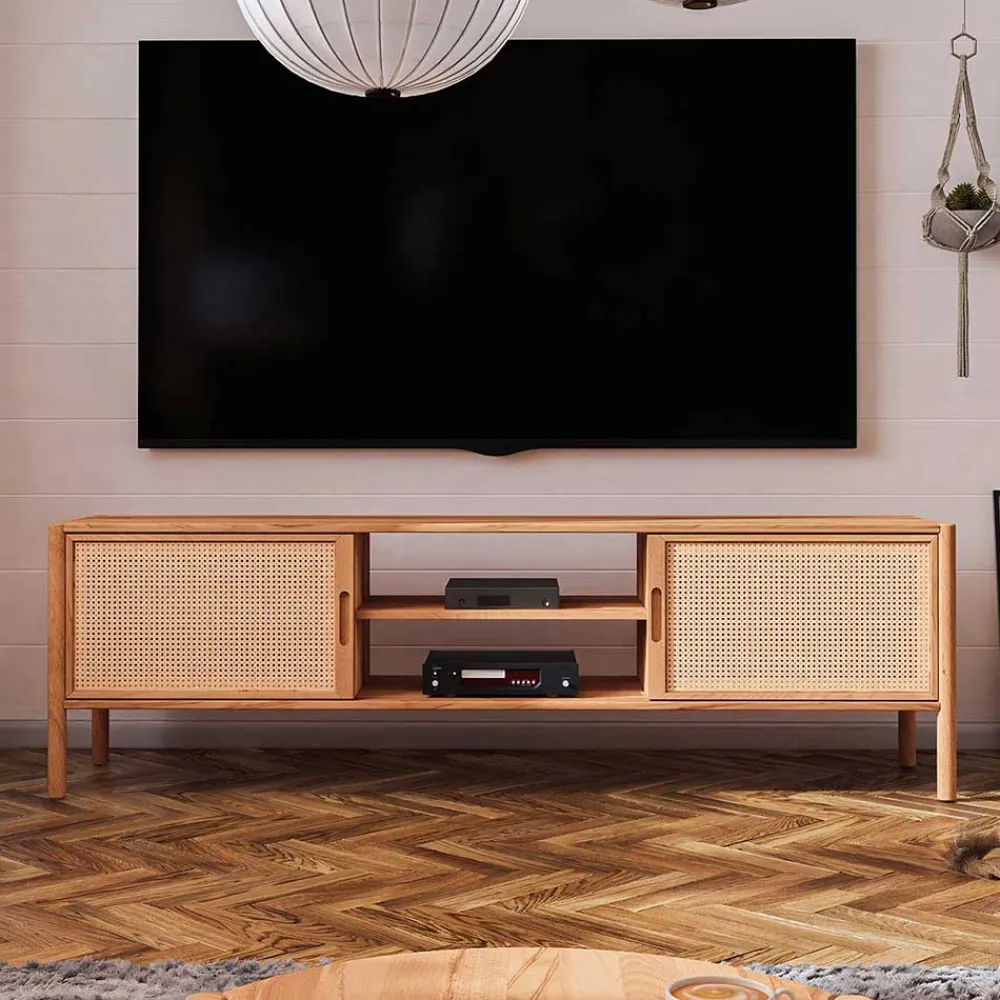 Wohnen Tv & Hifi-Möbel|Lowboards<Holz TV Board mit Wiener Geflecht Türen - Indrya