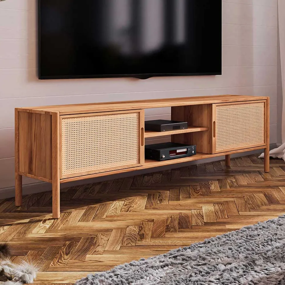 Wohnen Tv & Hifi-Möbel|Lowboards<Holz TV Board mit Wiener Geflecht Türen - Indrya