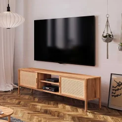Wohnen Tv & Hifi-Möbel|Lowboards<Holz TV Board mit Wiener Geflecht Türen - Indrya
