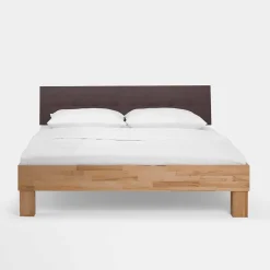 Wohnen Betten<Holzbett massiv Wins mit Polster-Kopfteil Kunstleder Dunkelbraun