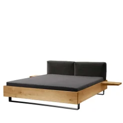 Wohnen Betten<Holzbett mit Chenille Kopfteil & Nachttische - Nadescha (dreiteilig)