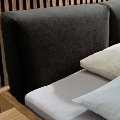 Wohnen Betten<Holzbett mit Chenille Kopfteil & Nachttische - Nadescha (dreiteilig)