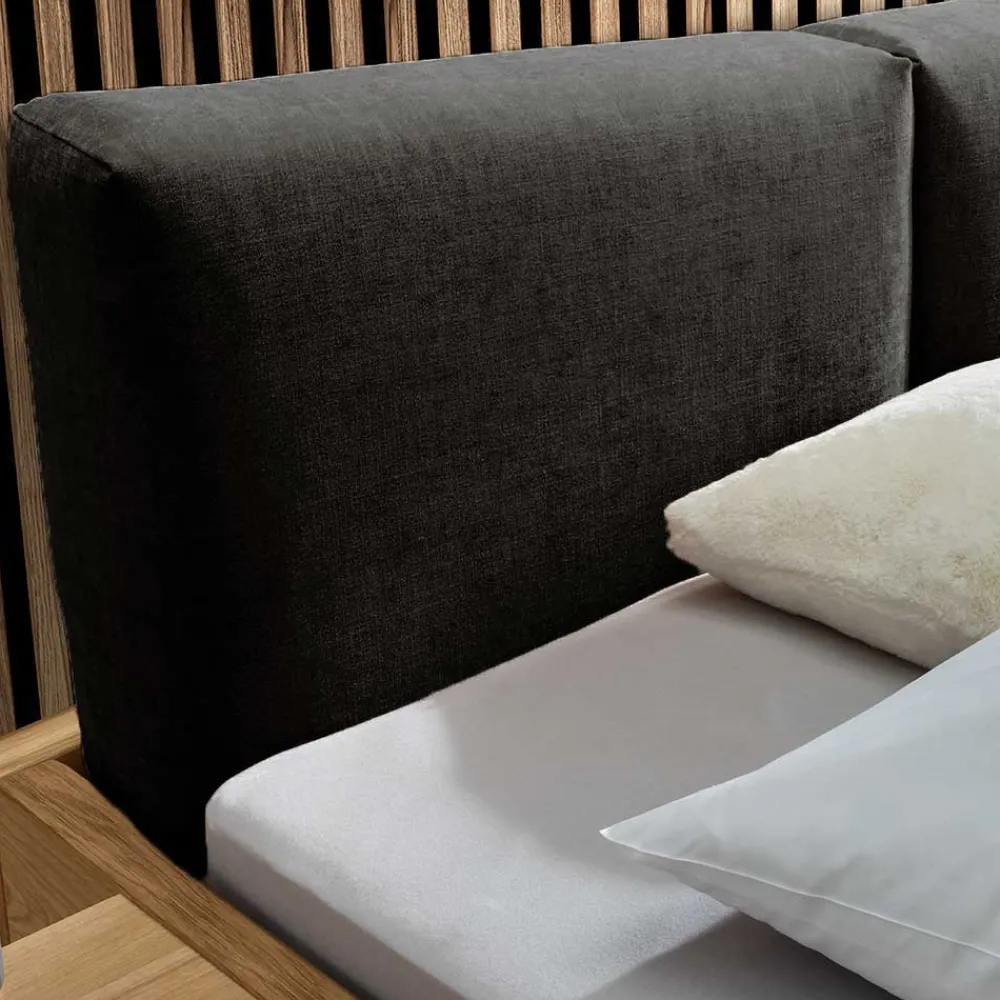 Wohnen Betten<Holzbett mit Chenille Kopfteil & Nachttische - Nadescha (dreiteilig)