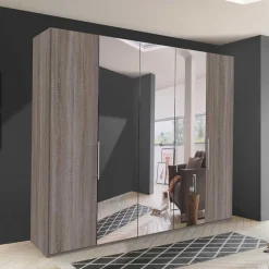 Wohnen Kleiderschränke|Schränke<Holzoptik Kleiderschrank mit Spiegel - Crenba