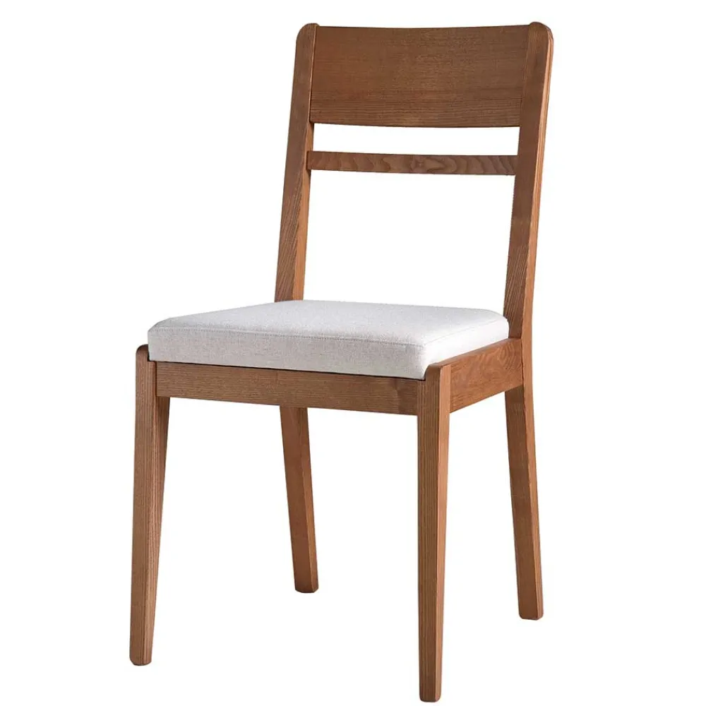 Wohnen Stühle<Holzstuhl mit Sitzpolster in Creme Stoff - Altagracia