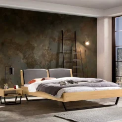 Wohnen Betten<Industrial Bett aus heller Eiche - Ezianas