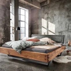 Wohnen Betten<Industrial Bett mit Recyclingleder Kopfteil - Cresp