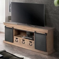 Wohnen Tv & Hifi-Möbel|Lowboards<Industrial Chic TV Kommode mit Schiebetüren - Jantonia