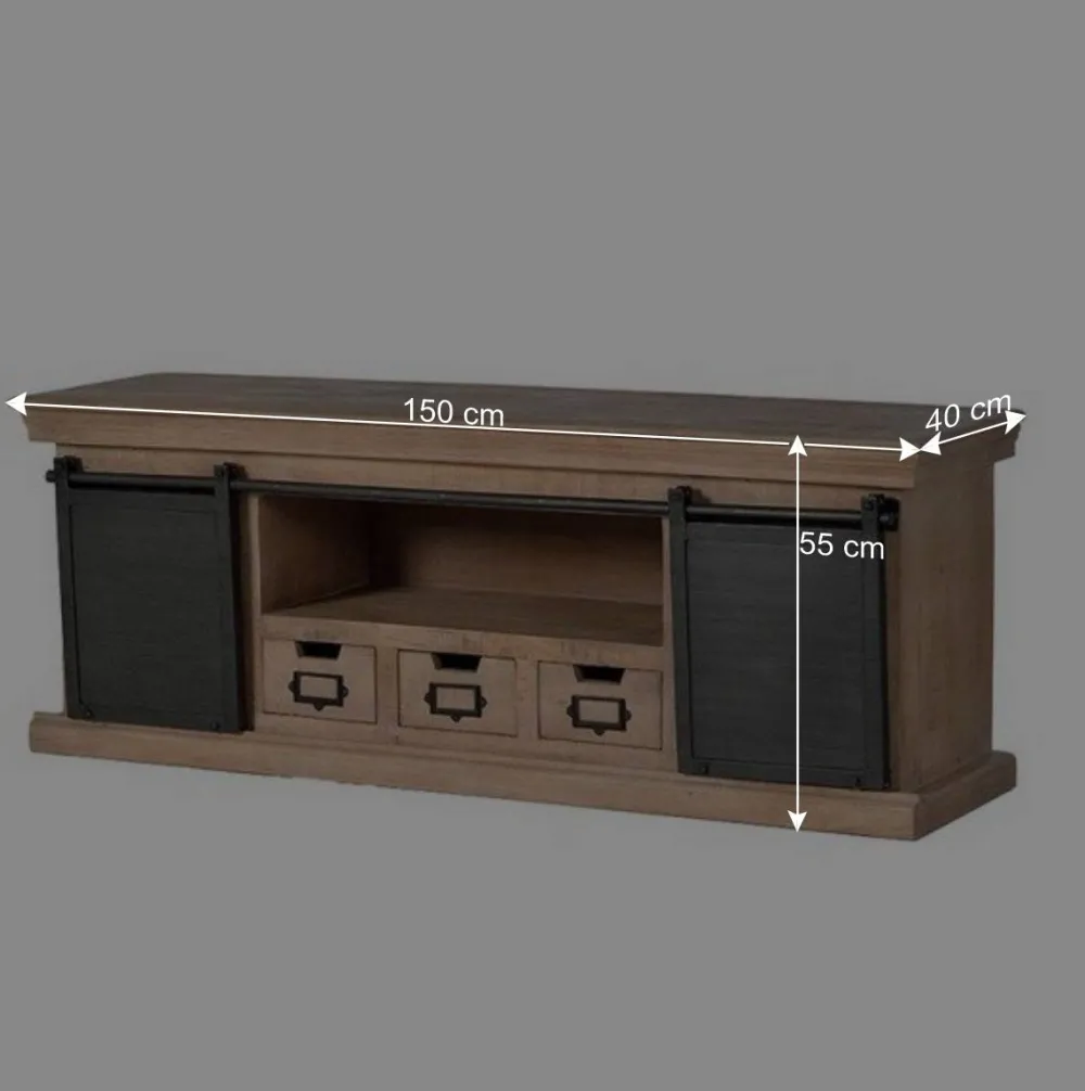 Wohnen Tv & Hifi-Möbel|Lowboards<Industrial Chic TV Kommode mit Schiebetüren - Jantonia