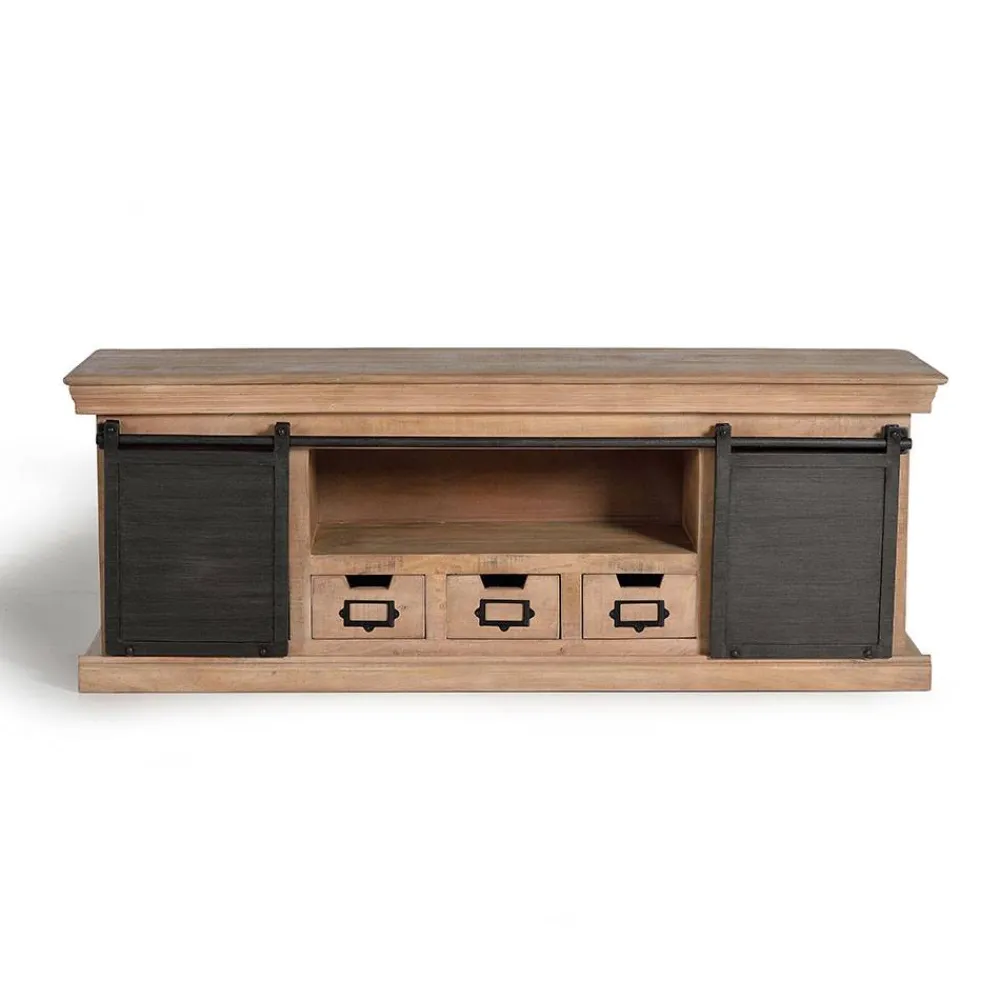 Wohnen Tv & Hifi-Möbel|Lowboards<Industrial Chic TV Kommode mit Schiebetüren - Jantonia