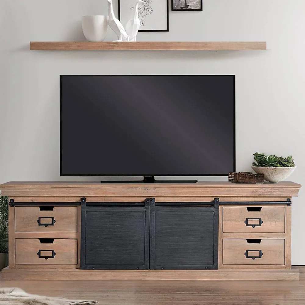 Wohnen Tv & Hifi-Möbel|Lowboards<Industrial Chic TV Lowboard mit Schiebetüren - Jantonia