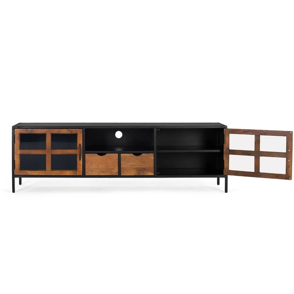 Wohnen Tv & Hifi-Möbel|Lowboards<Industrial TV Kommode mit Glastüren - Hayato