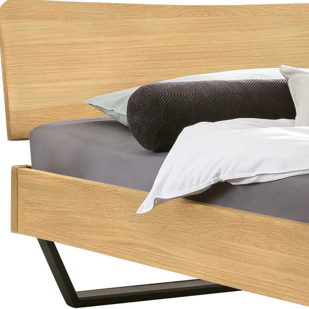Wohnen Betten<Industrialbett in Eiche Hell mit Stahl - Oseidon