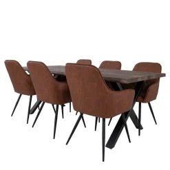 Wohnen Sitzgruppe<Industry Essgruppe in Eiche & Braun - Badryca (siebenteilig)