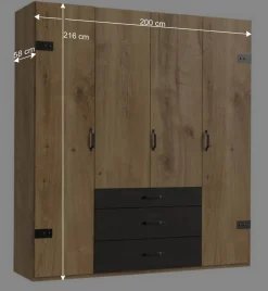 Wohnen Kleiderschränke|Schränke<Industry Kleiderschrank mit 200 cm Breite - Bram