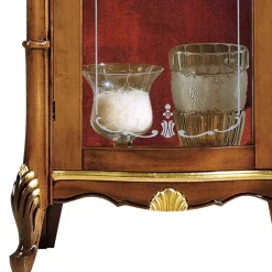 Wohnen Vitrinen|Schränke<Italienische Vitrine in Nussbaum & Gold & Rot - Carlenna I