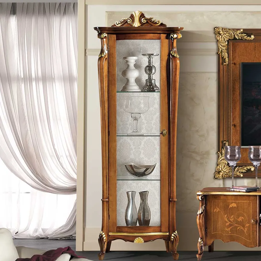 Wohnen Schränke<Italienischer Vitrinenschrank in Nussbaum & Gold - Carlenna