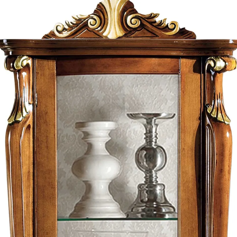 Wohnen Schränke<Italienischer Vitrinenschrank in Nussbaum & Gold - Carlenna