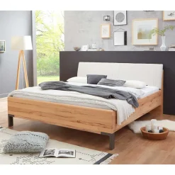Wohnen Betten<Kernbuche Designbett mit Kunstleder Kopfteil - Krofun