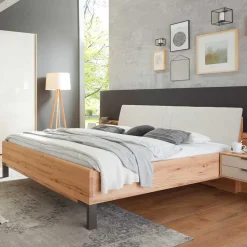 Wohnen Betten<Kernbuche Designbett mit Kunstleder Kopfteil - Krofun