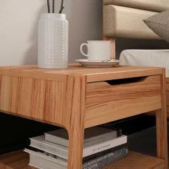 Wohnen Betten<Kernbuche Doppelbett mit Polsterkopfteil - Norklin