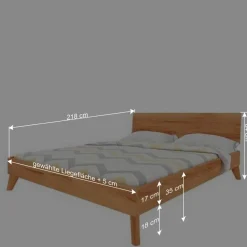 Wohnen Betten<Kernbuche Holzbett in Überlänge 210 cm - Junola I