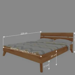 Wohnen Betten<Kernbuche Holzbett mit Überlänge 220 cm - Junola III