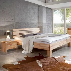 Wohnen Betten<Kernbuche Massivholzbett Bevallia mit Nachttisch (zweiteilig)