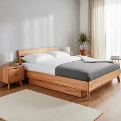 Wohnen Betten<Kernbuche Massivholz-Einzelbett 190cm lang - Junola