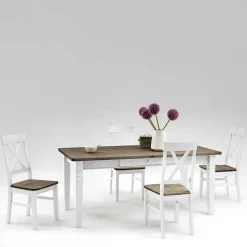 Wohnen Sitzgruppe<Kiefer Esstischgruppe Yoan in Weiß Grau (fünfteilig)