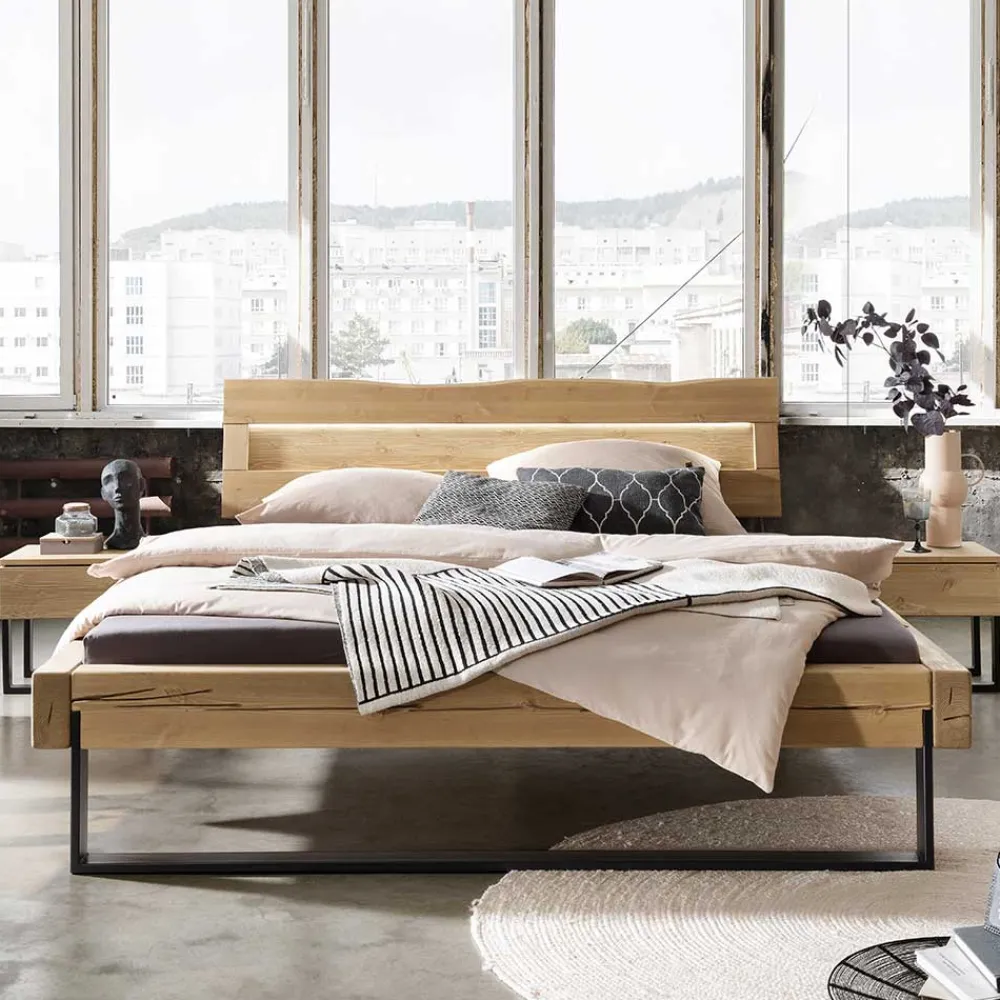 Wohnen Betten<Kiefernholz Balkenbett mit LED Licht - Antina