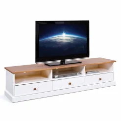 Wohnen Tv & Hifi-Möbel|Lowboards<Kiefernholz TV Unterschrank in Weiß Braun - Vatina