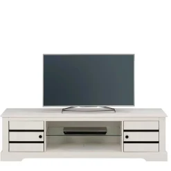 Wohnen Tv & Hifi-Möbel|Lowboards<Kiefernholz TV Unterschrank in Weiß mit Schwarz - Manduza