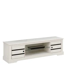 Wohnen Tv & Hifi-Möbel|Lowboards<Kiefernholz TV Unterschrank in Weiß mit Schwarz - Manduza