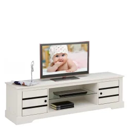 Wohnen Tv & Hifi-Möbel|Lowboards<Kiefernholz TV Unterschrank in Weiß mit Schwarz - Manduza