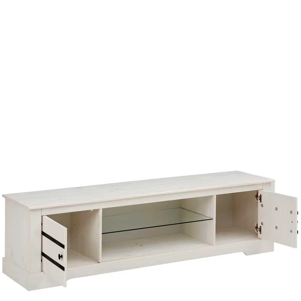 Wohnen Tv & Hifi-Möbel|Lowboards<Kiefernholz TV Unterschrank in Weiß mit Schwarz - Manduza
