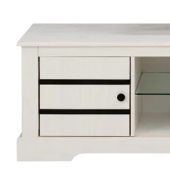 Wohnen Tv & Hifi-Möbel|Lowboards<Kiefernholz TV Unterschrank in Weiß mit Schwarz - Manduza