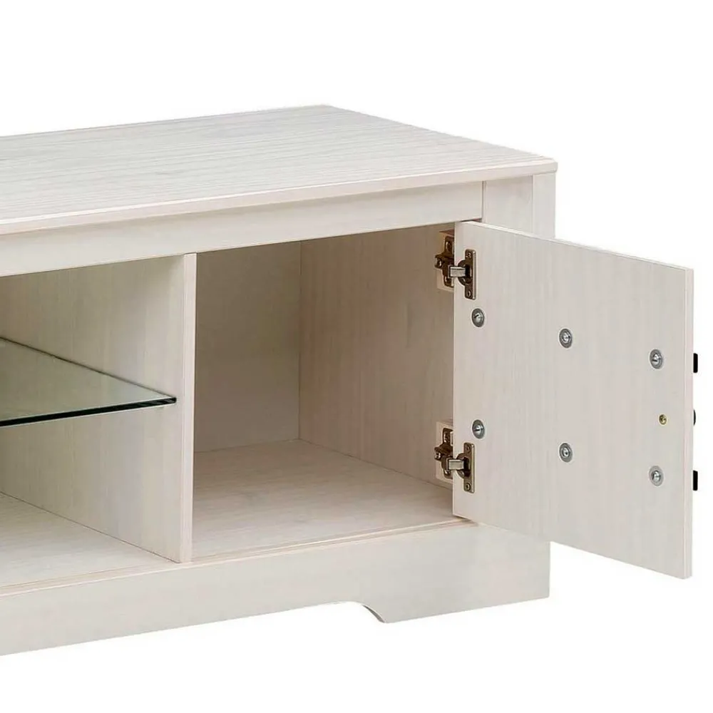 Wohnen Tv & Hifi-Möbel|Lowboards<Kiefernholz TV Unterschrank in Weiß mit Schwarz - Manduza